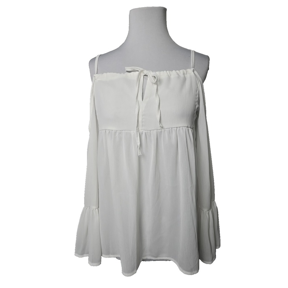 MokingTop‎ White Square Neck Flutter Sleeve Shell Top Small S
